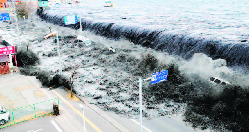 WWAAVVEE GGOOOODDBBYYEE Firing a pair of sound waves at a tsunami, like this one that hit Japan in 2011, could weaken the wall of water and decrease its height, a researcher proposes.