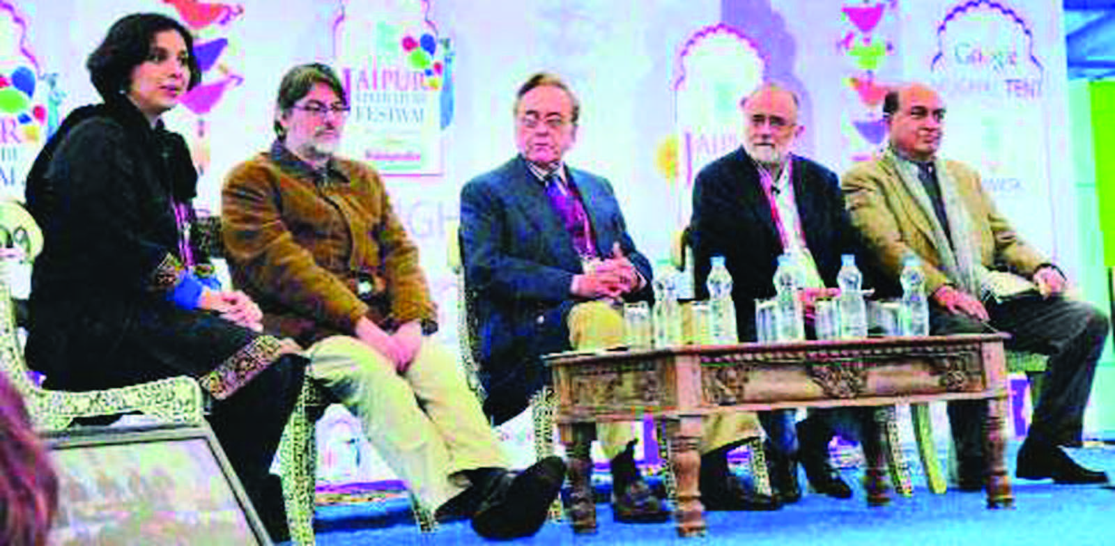 Why not talk to each other?: From right: G Parthasarathy, Anatol Lieven, Khurshid Mahmud Kasuri & Ahmed Rashid, at a session on Pakistan moderated by (extreme left) Suhasini Haider at iconic Jaipur literary festival. Photo courtesy/ PTI