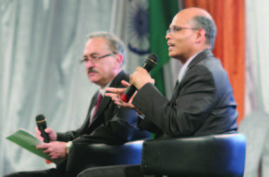 Deputy Consul General Mr. Manoj Kumar Mohapatra took questions from the audience. To his right is Mr. Rohit Vyas, who anchored the program