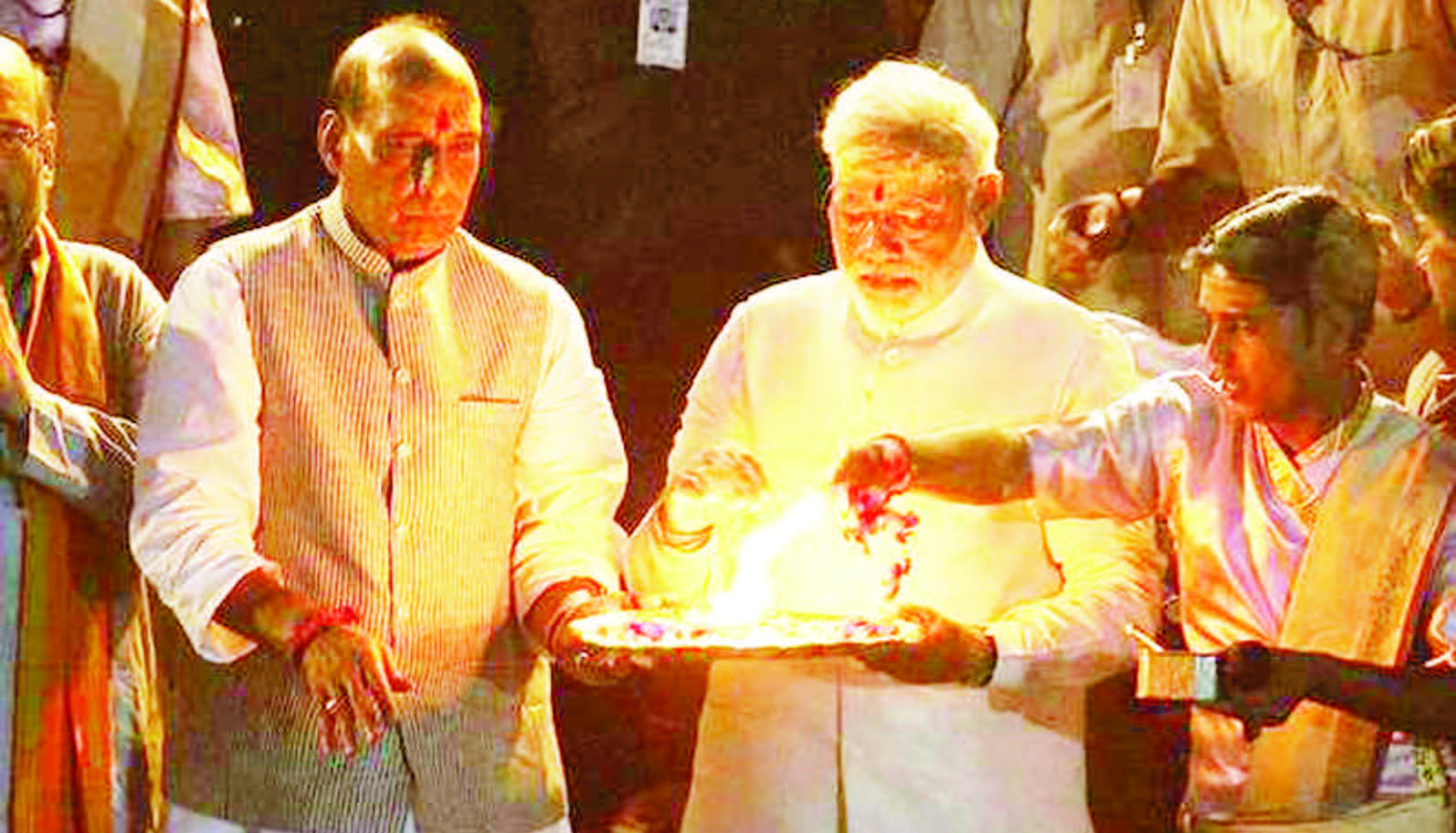 Prime Minister Narendra Modi and Home Minister Rajnath Singh perform Pooja