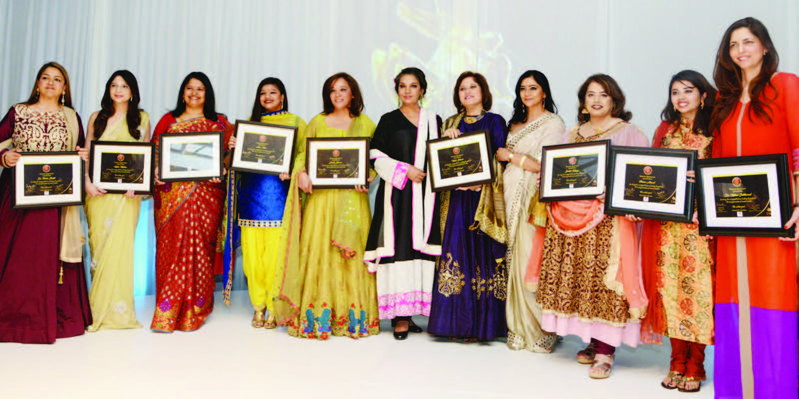 Honorees with Shabana Azmi (6th from left). Neeta Bhasin, organizer of 'Diwali at Times Square' is seen to the left of Shabana Azmi
