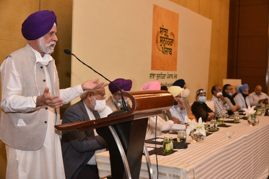 P 1 Convenor and Founder Mr. K.C. Singh speaking at the launch function of Sanjha Sunehra Punjab on Wednesday