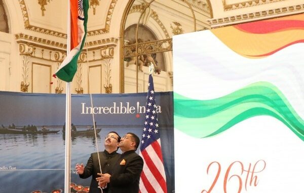 C 1 CG hoists the National Flag