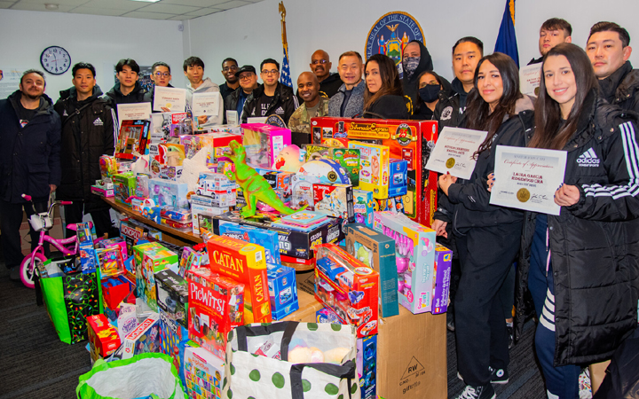 SENATOR LIU, CHAMPIONS MARTIAL ARTS INTL, OPERATION CHILD RESCUE, JIBARITOS WITH TROOPS, PRESENT TOY DONATIONS TO MILITARY FAMILIES