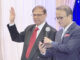 Consul General of India in New York Mr. Binaya Srikanta Pradhan administers the oath of office to Gobind Munjal as President of the national Executive Committee of the Association of Indians in America
