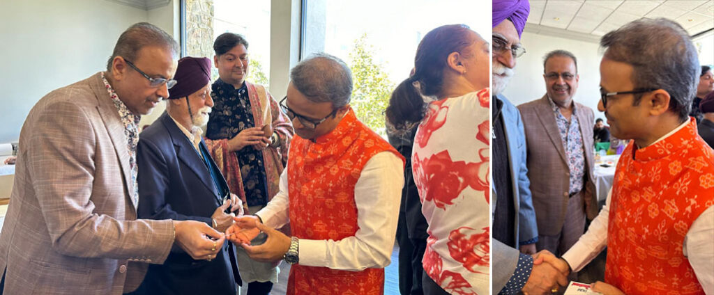 Consul General went round and met with community members. He is seen meeting with Jay Jasbir Singh and Baldev Singh Grewal, both publishers of newspapers 