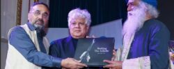 Mahakumbh book release by Sadhguru at IAAC Literary Festival. Mathew (left) and Suhel Seth who moderated the panel discussion at the book launch.